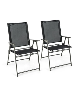 Slickblue 2 Pieces Patio Folding Chairs with Armrests for Deck Garden Yard