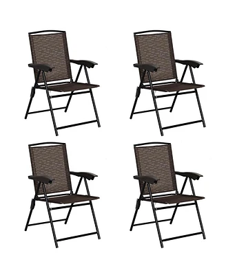 Slickblue 4 Pieces Folding Dining Chairs with Steel Armrests and Sling Back