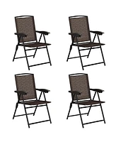 Slickblue 4 Pieces Folding Dining Chairs with Steel Armrests and Sling Back