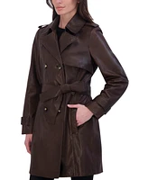Tahari Women's Natalie Belted Leather Trench Coat