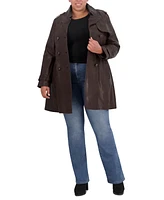 Tahari Womens Plus Size Natalie Belted Leather Trench Coat