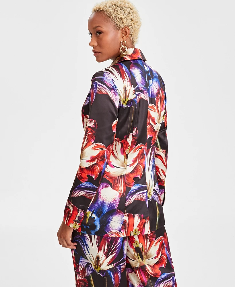 I.n.c. International Concepts Women's Printed Satin Blazer, Created for Macy's