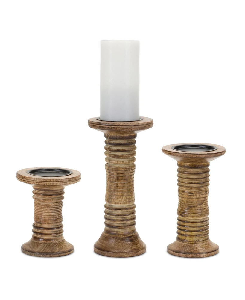 Slickblue Natural Mango Wood Candle Holder (Set of 3)