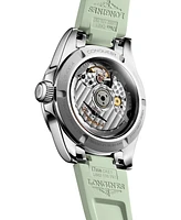 Longines Women's Swiss Automatic Conquest Mint Green Rubber Strap Watch 34mm