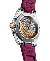 Longines Women's Swiss Automatic Conquest Purple Rubber Strap Watch 34mm