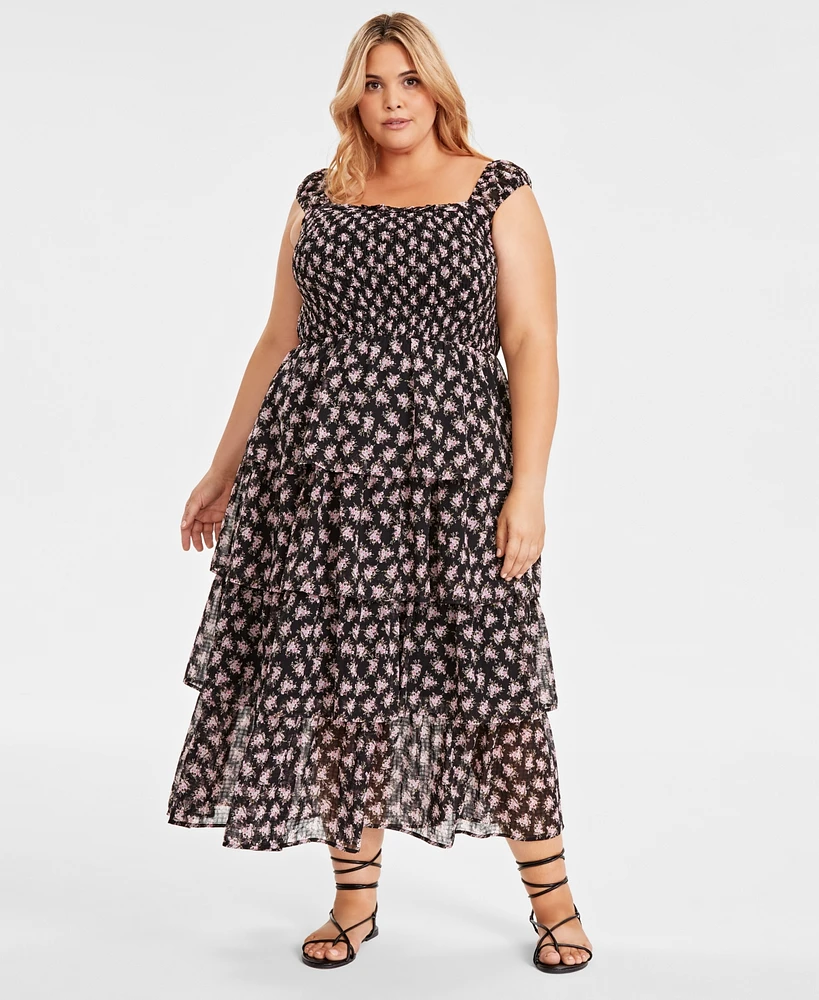 And Now This Plus Printed Tiered Smocked Maxi Dress, Created for Macy's