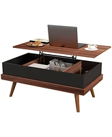 Homcom Lift Top Coffee Table with Hidden Compartments and Wood Legs, Walnut