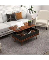 Homcom Lift Top Coffee Table with Hidden Compartments and Wood Legs, Walnut