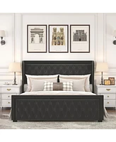 Streamdale Furniture Velvet Upholstered King Bed with Led Headboard