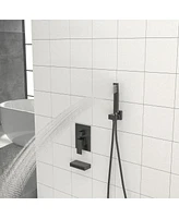 Streamdale Furniture 12" Rain Shower Head Systems With Waterfall Tub Spout, Matte Black, Ceiling Mounted Shower