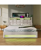 Streamdale Furniture Hydraulic Storage Full Size Platform Bed with Led & Usb