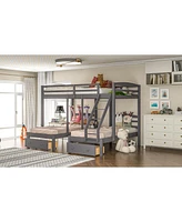 Streamdale Furniture Full Over Twin & Twin Bunk Bed, Triple Bunk Bed With Drawers