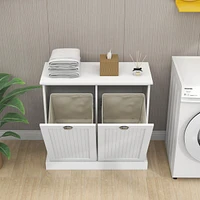 Streamdale Furniture Two-Compartment Tilt-Out Laundry Sorter Cabinet-White