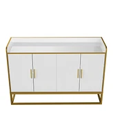 Streamdale Furniture Modern Kitchen Buffet Storage Cabinet Cupboard White Gloss With Metal Legs For Living Room Kitchen