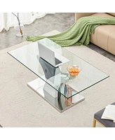 Simplie Fun Modern Dining Table with Tempered Glass and Artistic Mdf Legs