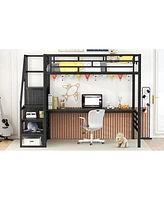 Streamdale Furniture Metal Loft Bed with Desk, Staircase, Storage & Wardrobe