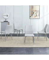 Streamdale Furniture 6 Modern Light Gray Dining Chairs, Pu Cushion, Silver Legs