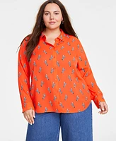 On 34th Trendy Plus Size Button-Front Crepe Shirt, Created for Macy's