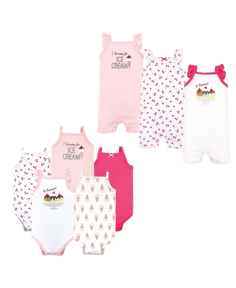 Hudson Baby Baby Girls Cotton Bodysuits and Rompers, 8-Piece