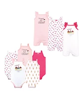 Hudson Baby Baby Girls Cotton Bodysuits and Rompers, 8-Piece