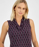 Anne Klein Women's Pleated-Neck Printed Sleeveless Top