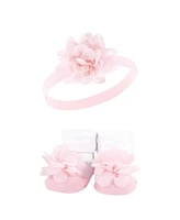 Hudson Baby Baby Girls Headband and Socks Giftset, Pink Charcoal, One