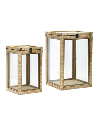 Slickblue Coastal Wood Box Lantern With Glass Top (Set of 2)