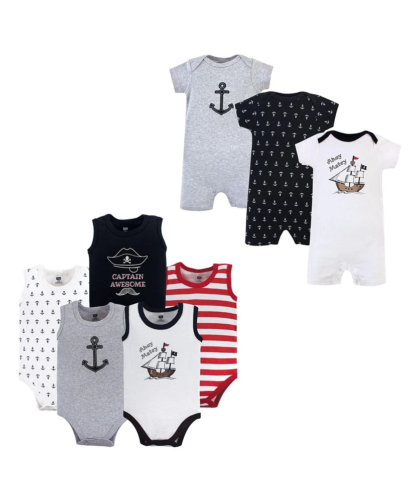 Hudson Baby Baby Boys Cotton Bodysuits and Rompers, 8-Piece