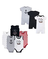 Hudson Baby Baby Boys Cotton Bodysuits and Rompers, 8-Piece