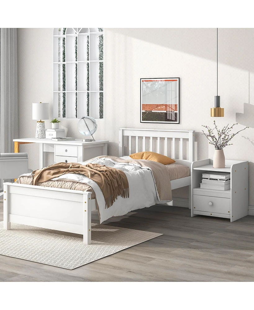 Streamdale Furniture Twin Bed With Headboard And Footboard For Kids, Teens, Adults, With A Nightstand