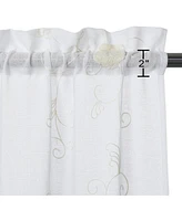 Caromio Floral Embroidered Voile Sheer Kitchen Tier Curtain Pair