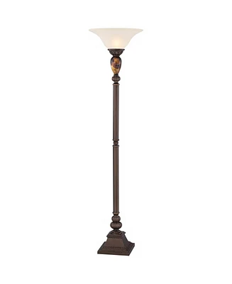 Kathy Ireland Mulholland Rustic Vintage like Torchiere Floor Lamp Standing 72" Tall Bronze Tortoise Shell Font Frosted Glass Shade Decor for Living Ro