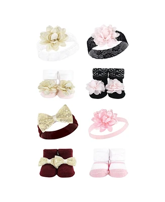 Hudson Baby Baby Girls 8Pc Headband and Socks Set, Lace Flower, 0-9 Months