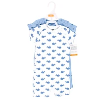 Hudson Baby Baby Boys Hudson Cotton Rompers, Blue Whale 2-Pack, 6-9 Months