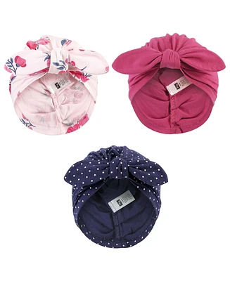 Hudson Baby Baby Girls Turban Cotton Headwraps, Pink Navy Floral, One