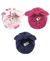 Hudson Baby Baby Girls Turban Cotton Headwraps, Pink Navy Floral, One