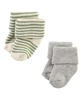 Hudson Baby Boys Cotton Rich Newborn and Terry Socks, Blue Sage Stripe, 6-12 Months
