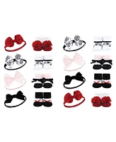 Hudson Baby Infant Girl 16Pc Headband and Socks Giftset, Black Toile, One Size