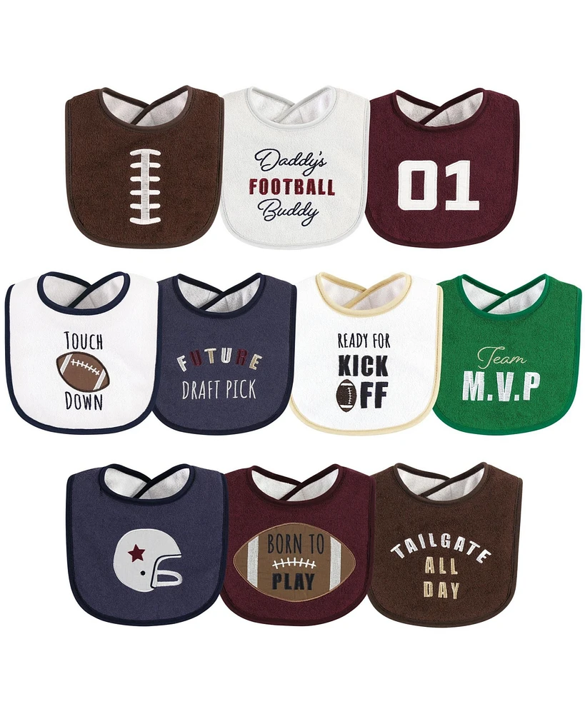 Hudson Baby Cotton Terry Drooler Bibs with Fiber Filling, Football, One Size