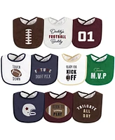 Hudson Baby Cotton Terry Drooler Bibs with Fiber Filling, Football, One Size