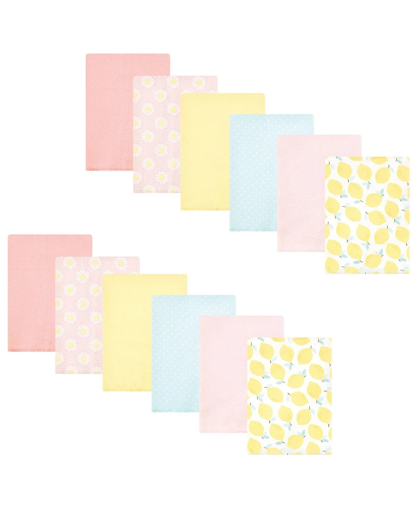 Hudson Baby Infant Girl Cotton Flannel Burp Cloths Bundle, Lemon Daisy, One Size