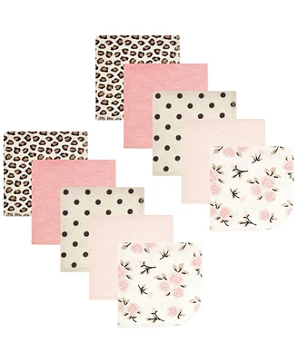 Hudson Baby Infant Girl Flannel Cotton Washcloths, Neutral Pink Floral Pack