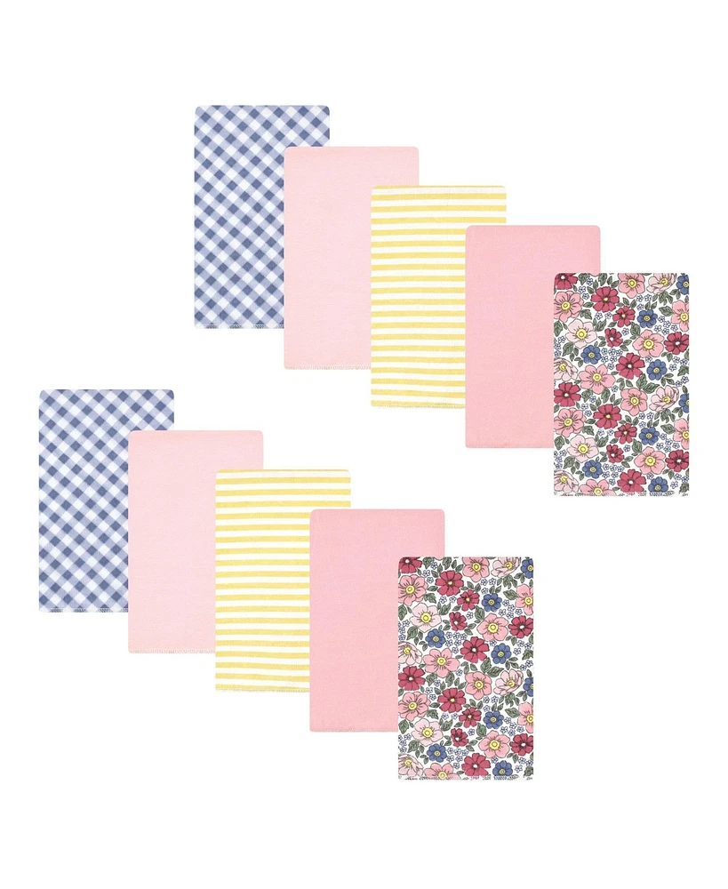 Hudson Baby Infant Girl Cotton Flannel Burp Cloths, Pink Blue Pretty Floral Pack