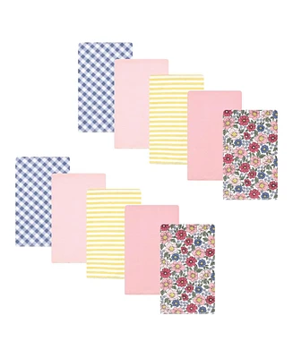 Hudson Baby Infant Girl Cotton Flannel Burp Cloths, Pink Blue Pretty Floral Pack