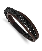 Chisel Stainless Steel Brushed Black Ip Plated Leather Bracelet