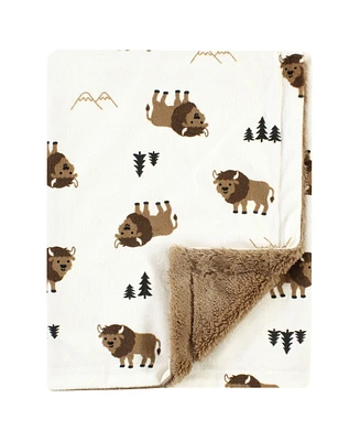 Hudson Baby Plush Blanket with Furry Binding and Back, Wild Buffalo, One Size