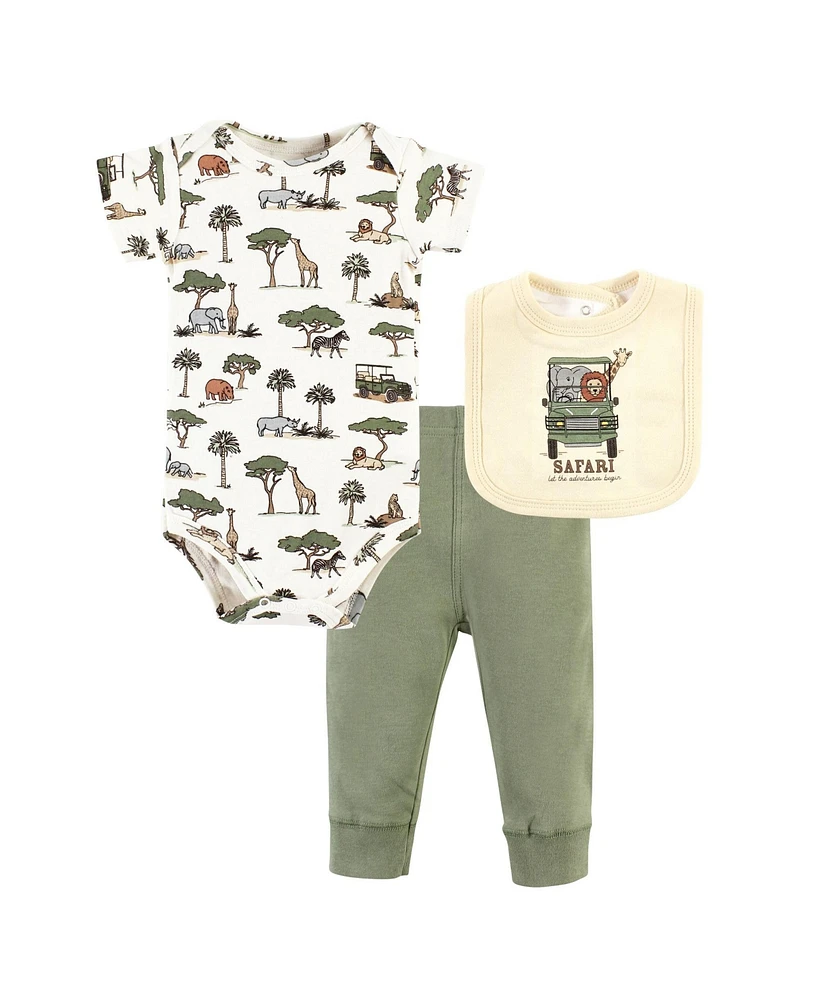 Hudson Baby Boys Cotton Bodysuit, Pant and Bib Set