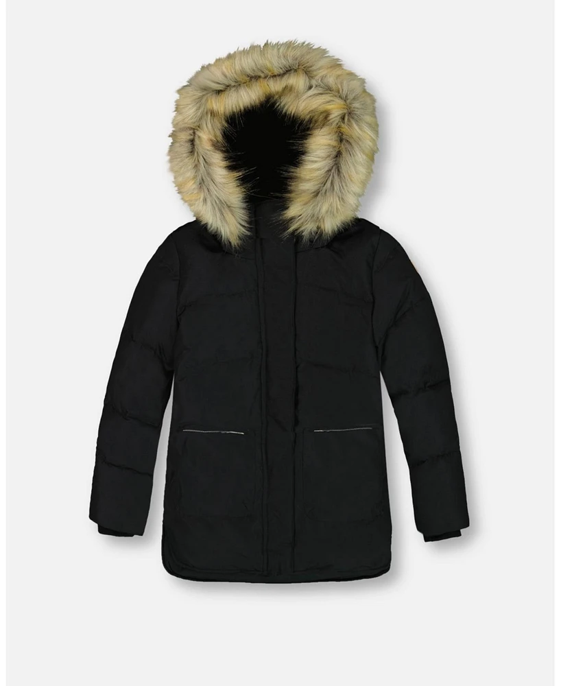 Deux par Toddler Girls Puffy Long Coat Black