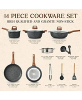 Bakken- Swiss Bakken-Swiss 14-Piece Kitchen Cookware Set – Granite Non-Stick Eco-Friendly for All Stoves & Oven-Safe