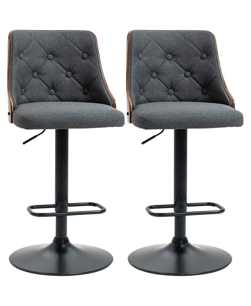 Homcom Adjustable Swivel Counter Height Bar Stools Set of 2, Linen Fabric, Dark Grey